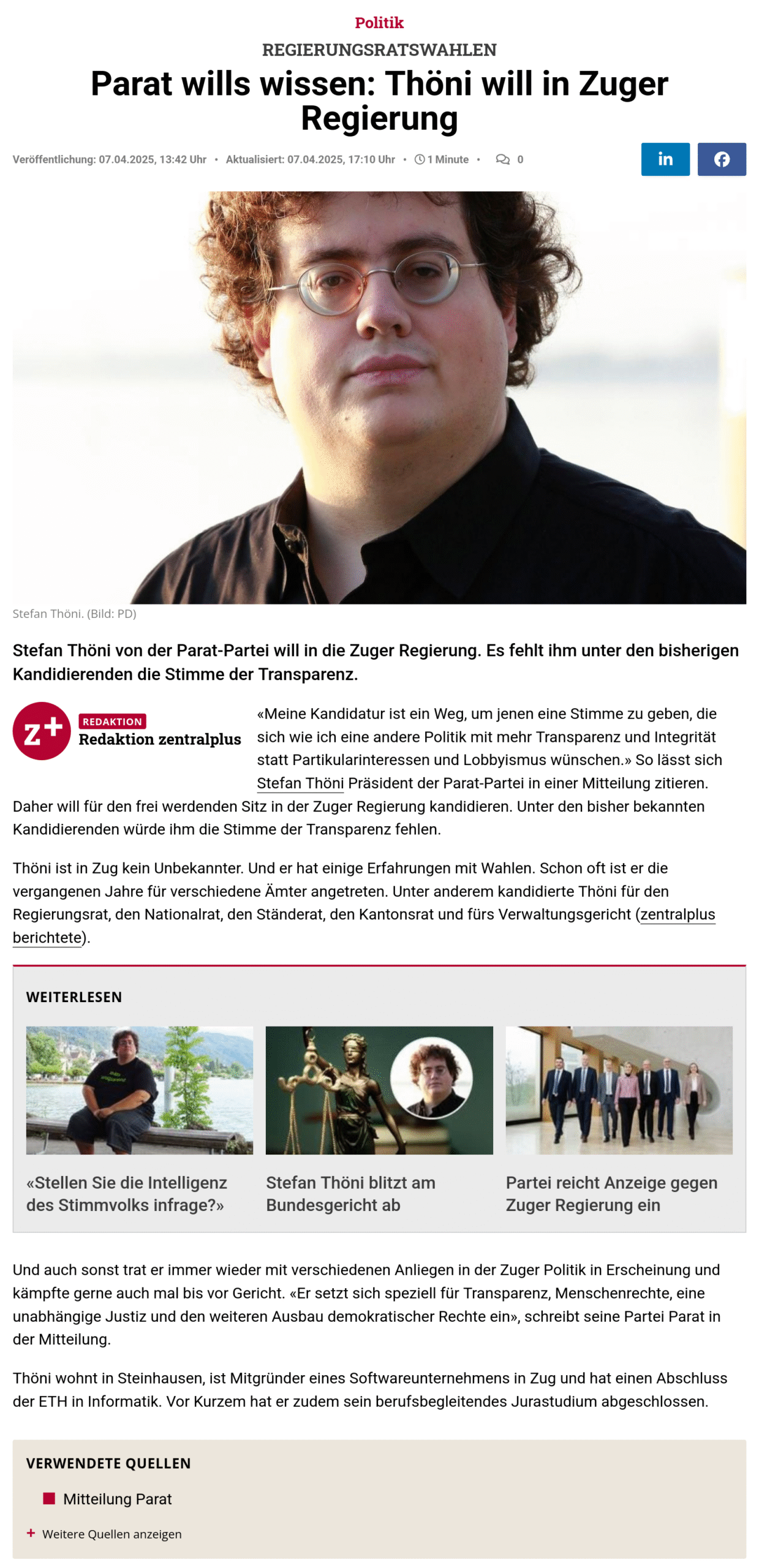 Screenshot des Artikels