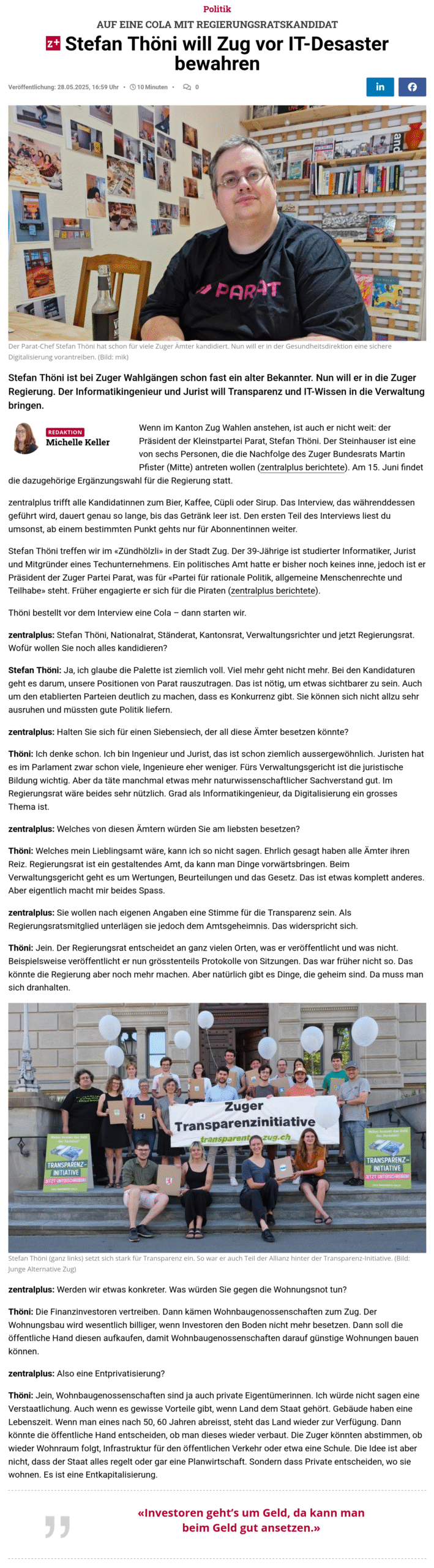 Screenshot des Artikels